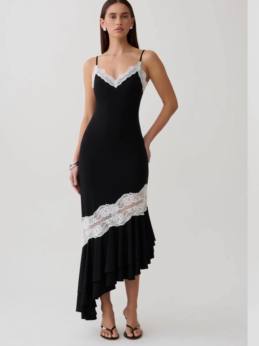 Meshki Annis Frilled Hem Lace Midi Dress - Black/White. Worn once! Sz XS.